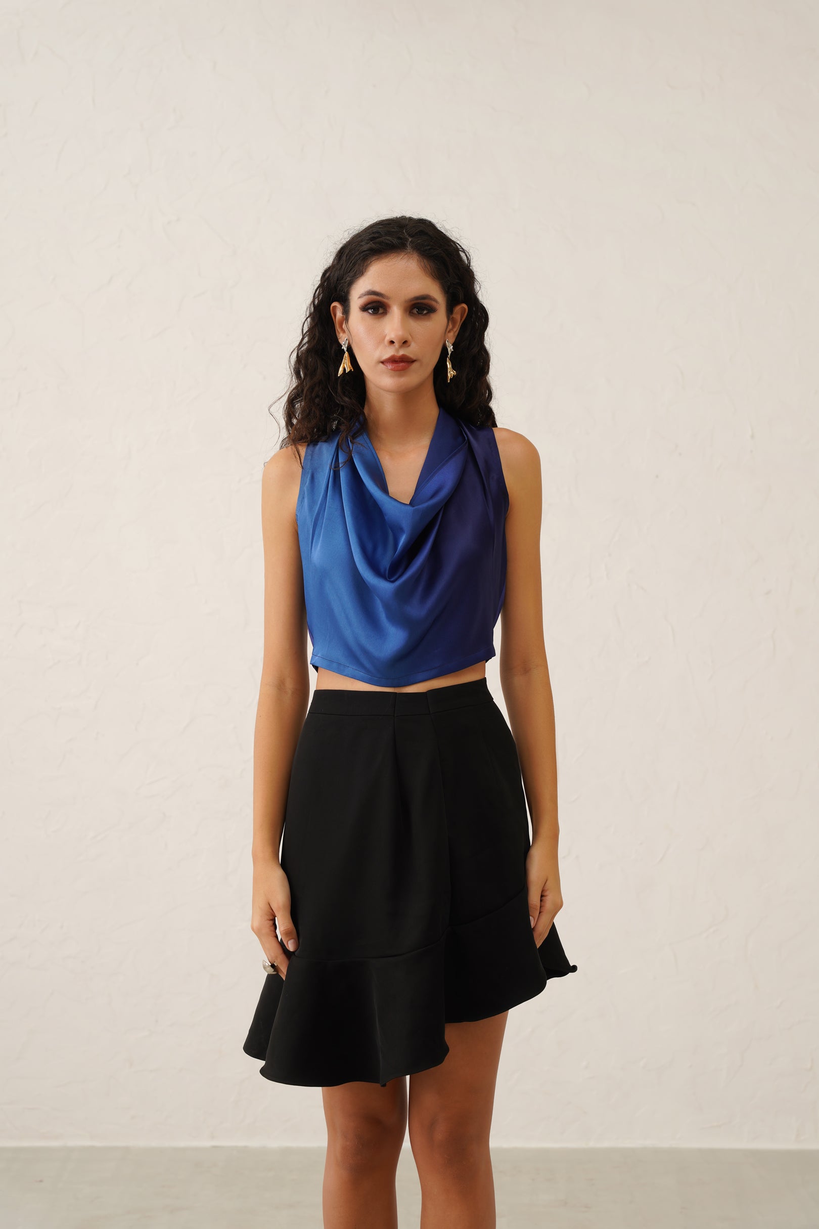 Ombré Blue Cowl Top