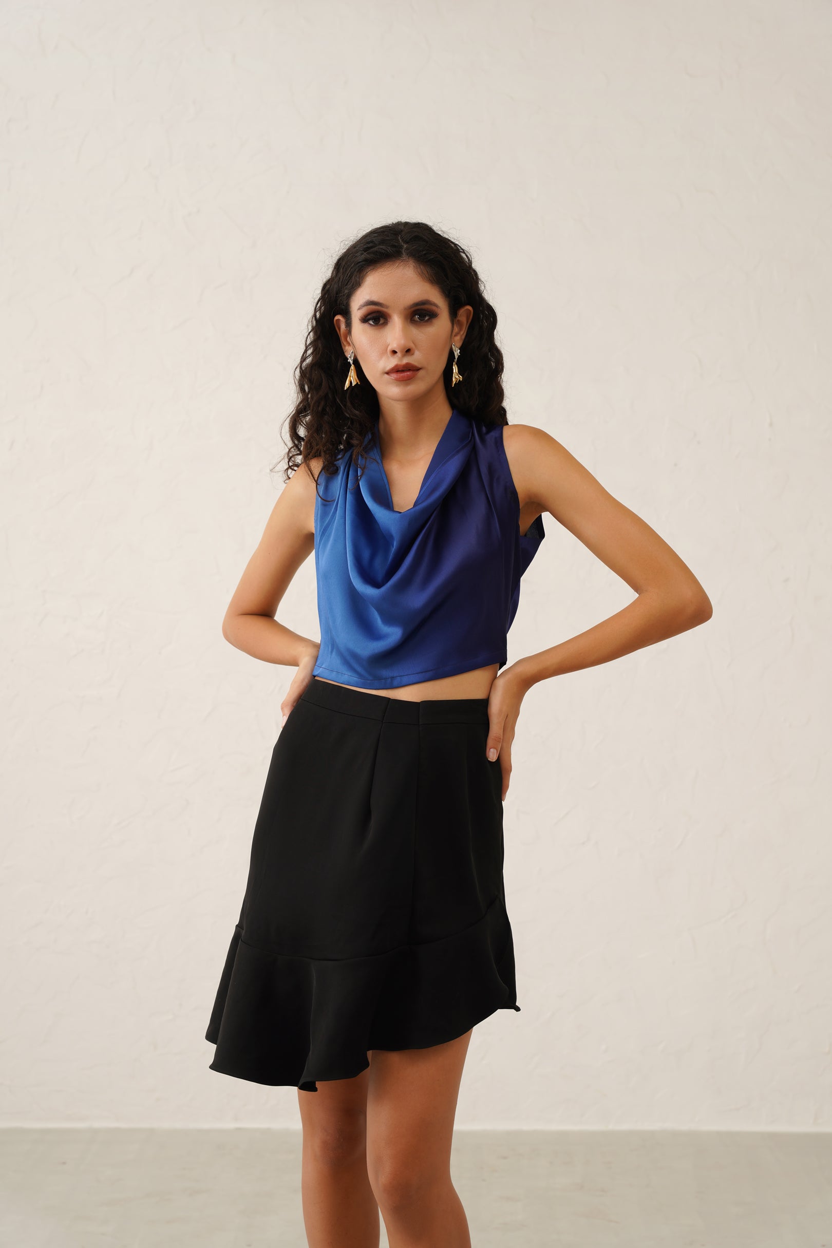 Ombré Blue Cowl Top