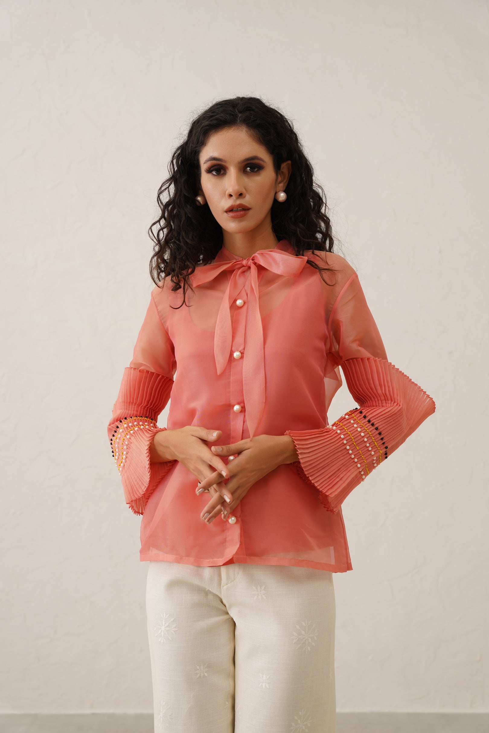 Pink Pearl Bow Tie Shirt