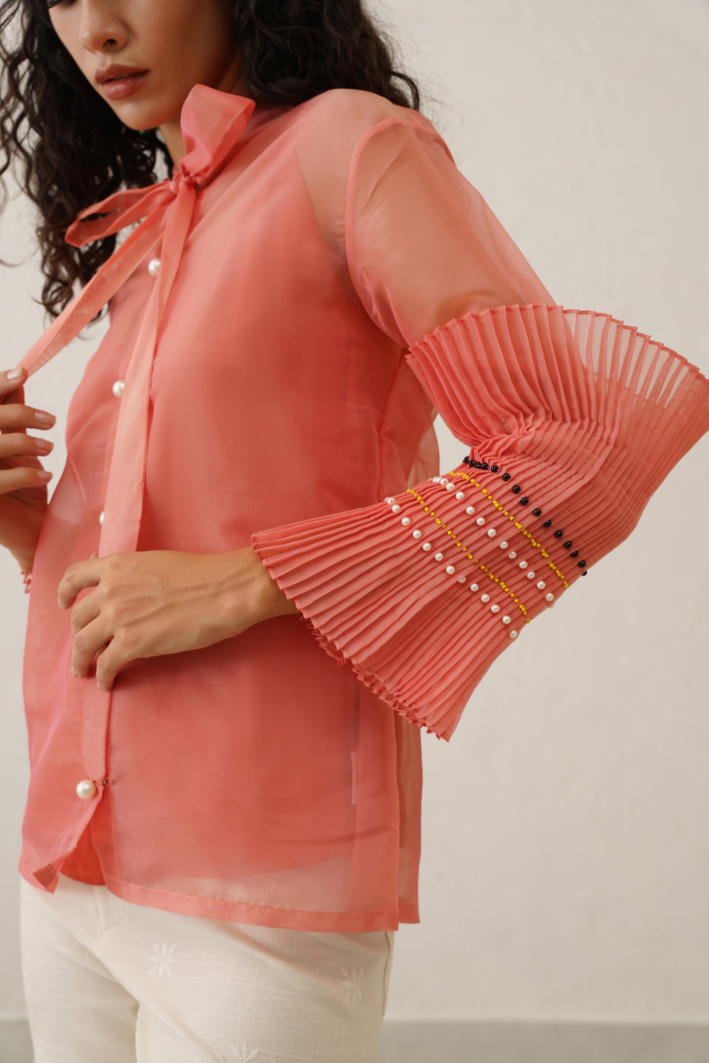 Pink Pearl Bow Tie Shirt ThePretco Pink Pearl Bow Tie Shirt ThePretco