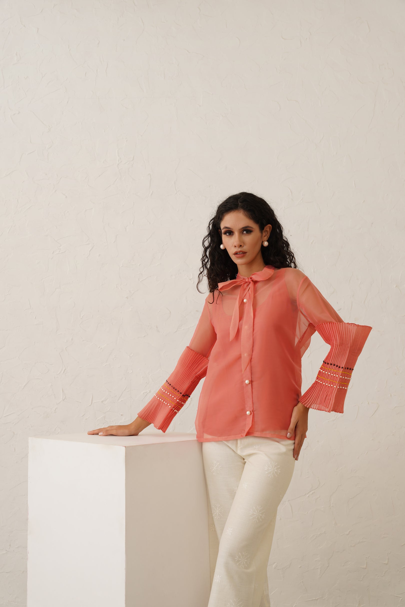 Pink Pearl Bow Tie Shirt