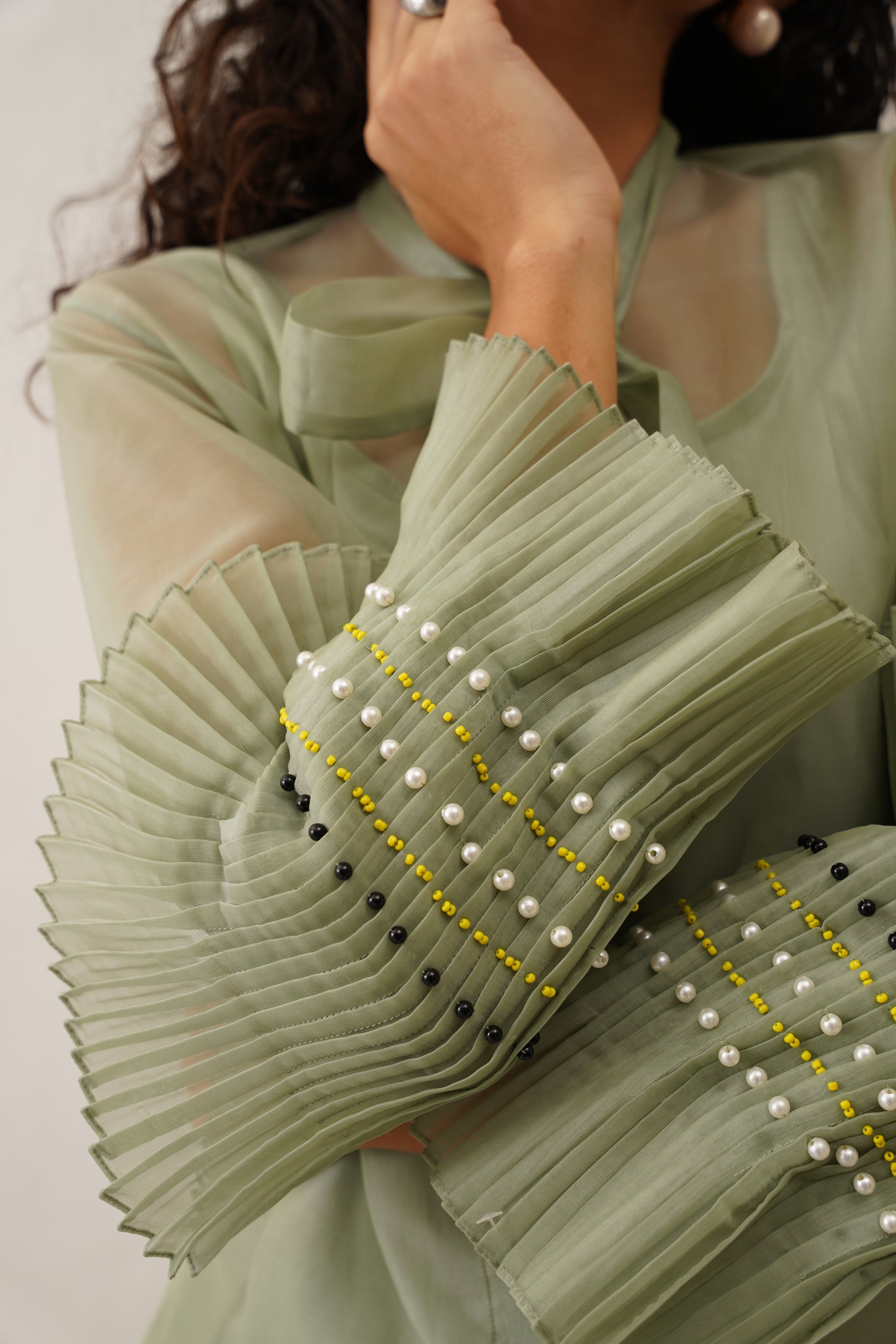 Green Pearl Bow Tie Shirt