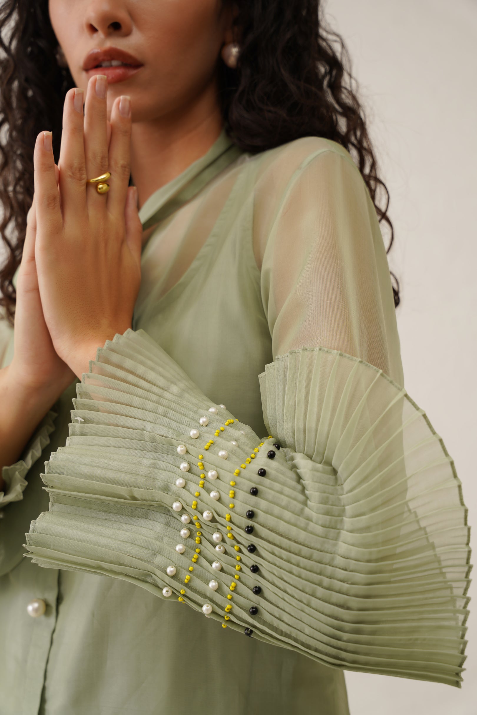 Green Pearl Bow Tie Shirt