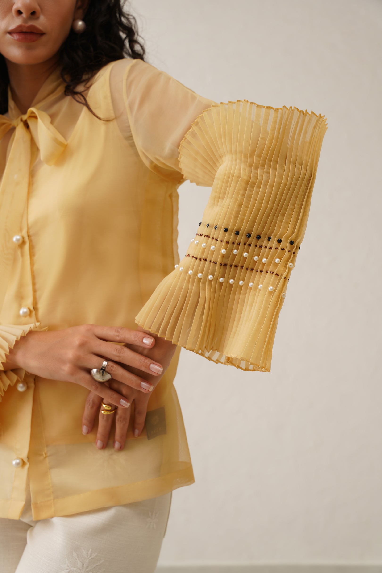 Yellow Pearl Bow Tie Shirt