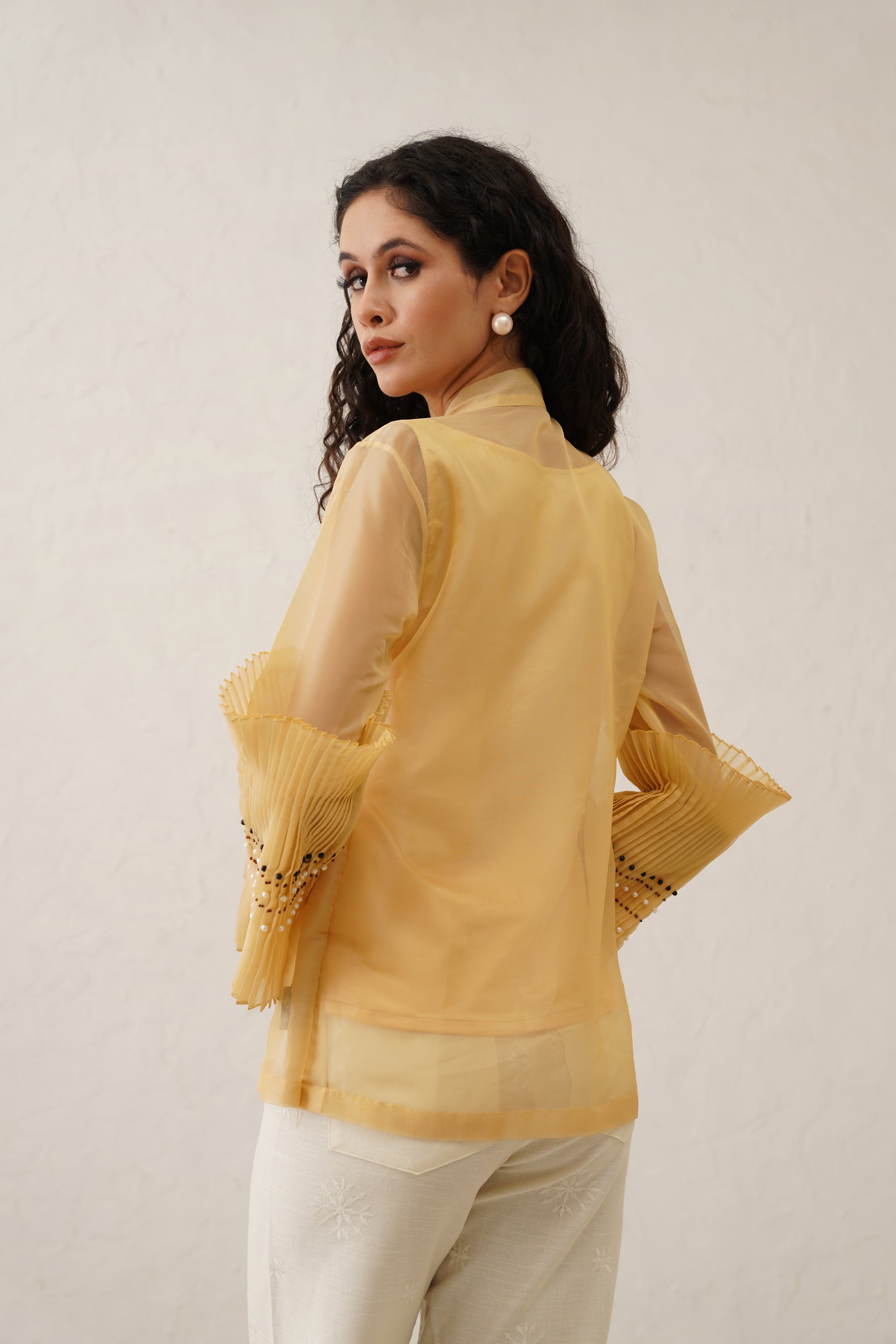 Yellow Pearl Bow Tie Shirt