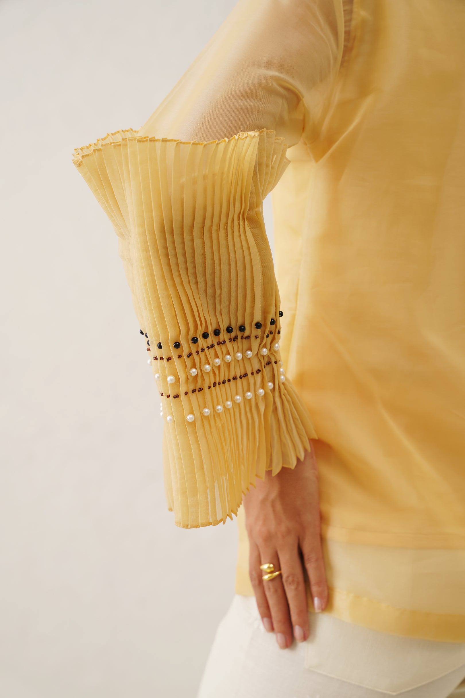 Yellow Pearl Bow Tie Shirt