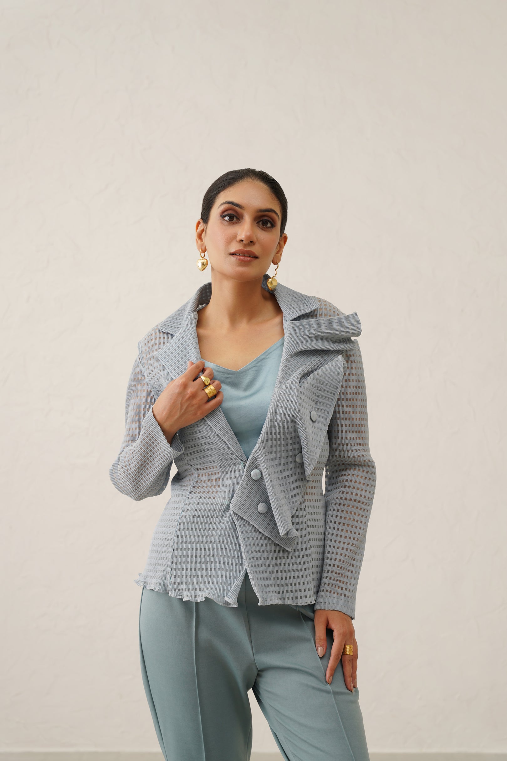 Ruffle delight blazer set