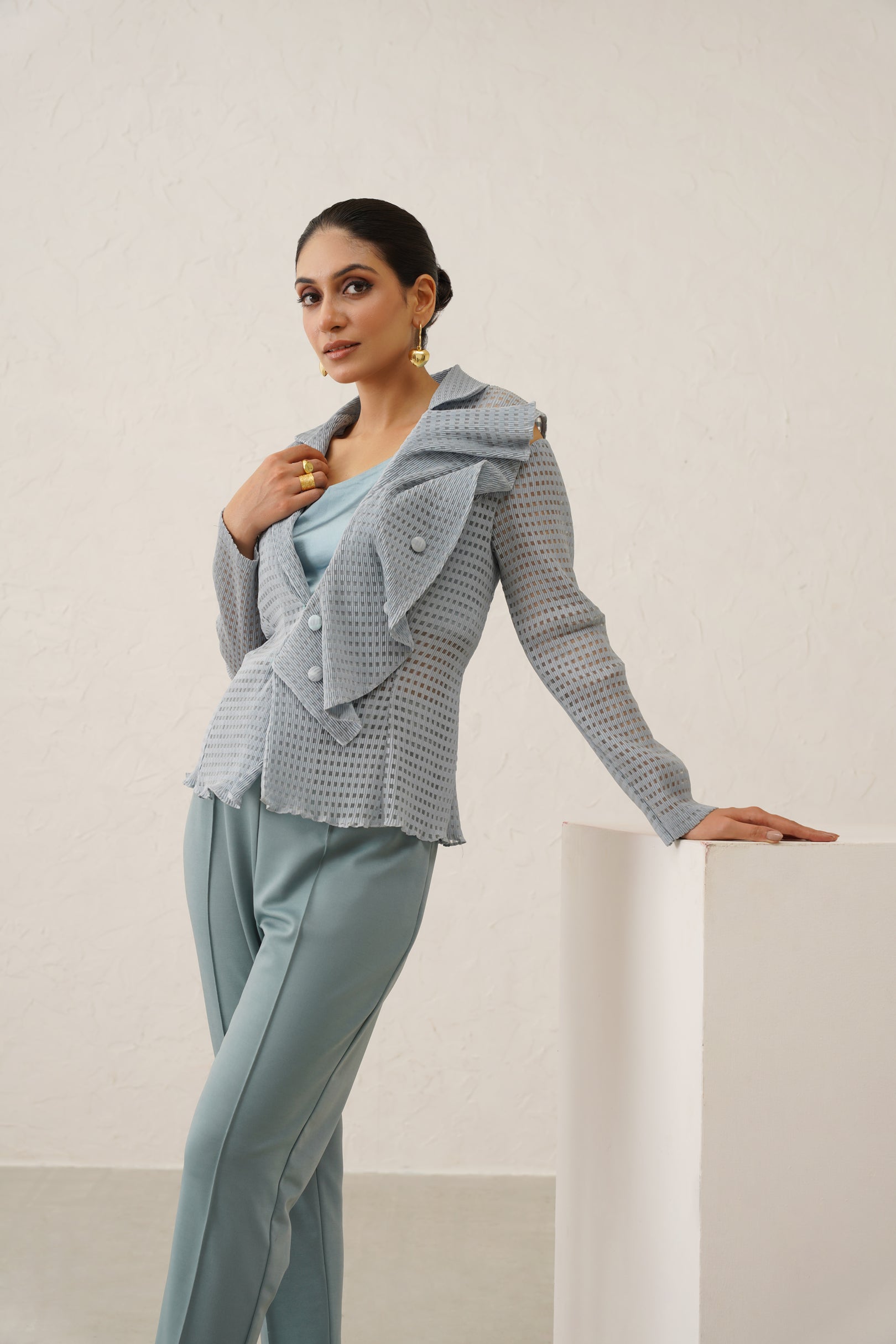 Ruffle delight blazer set