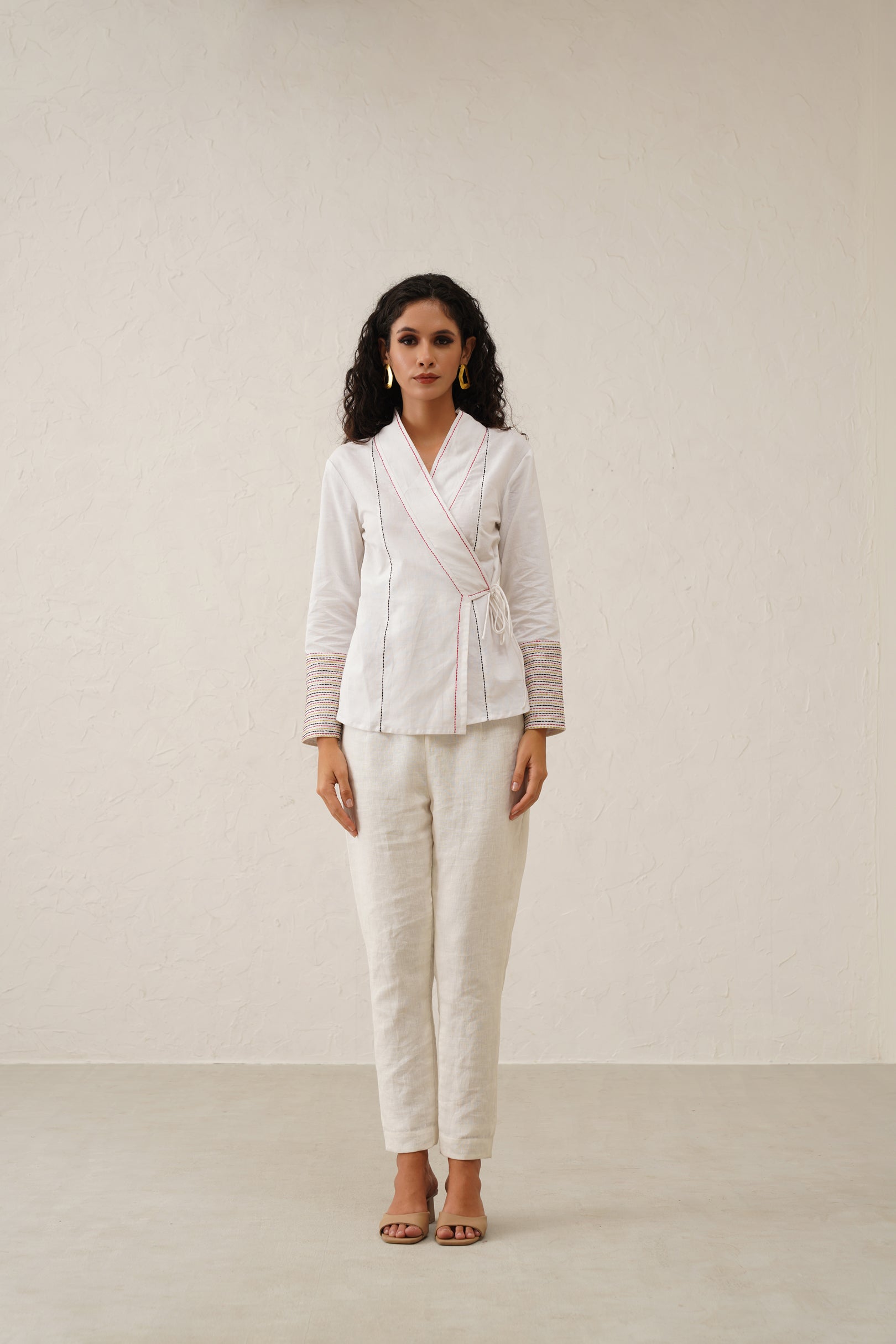 Linen Crossover Shirt set with pants