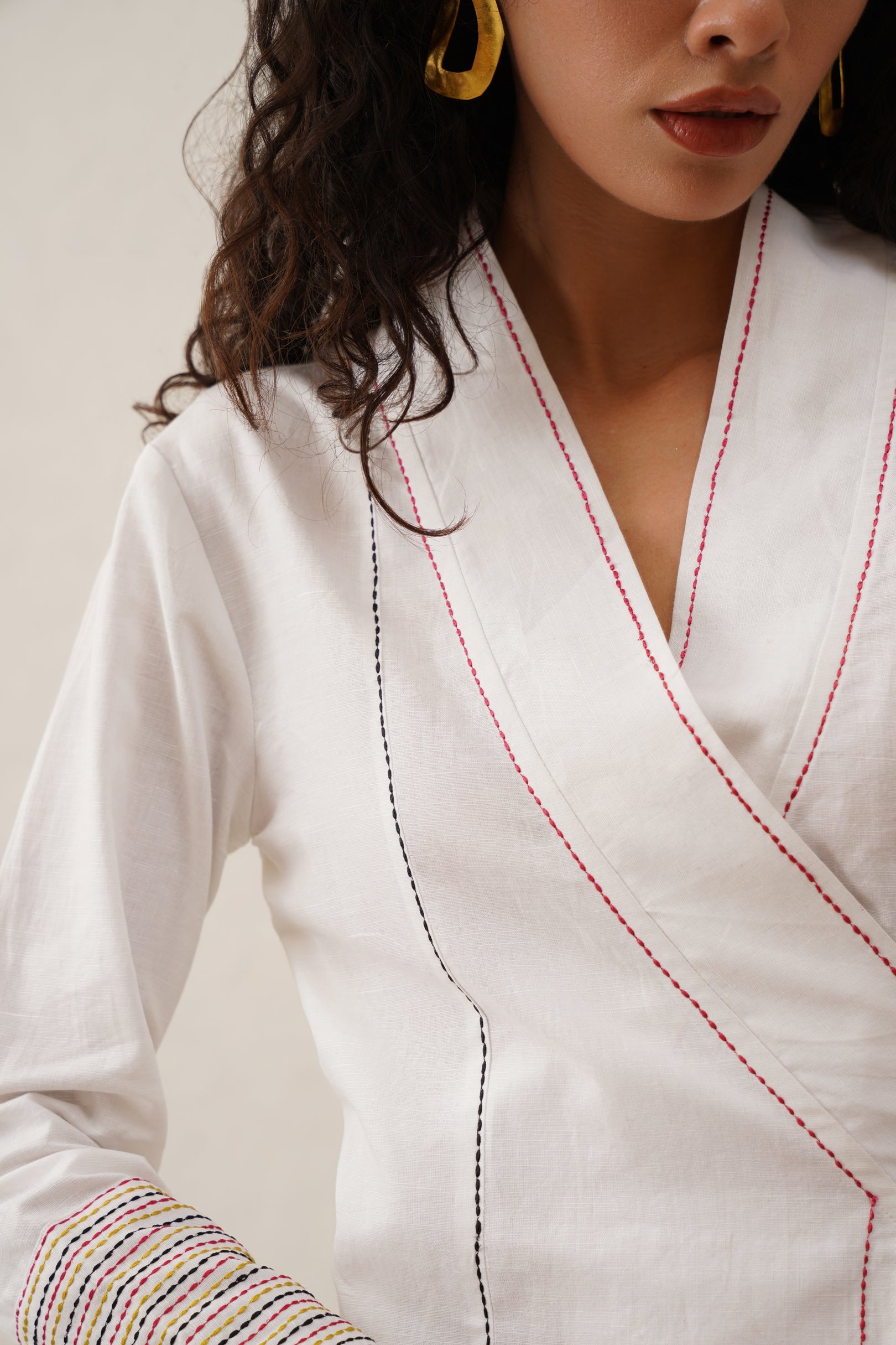 Linen Crossover Shirt set with pants